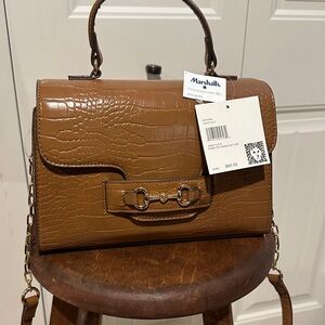 Anne Klein Tan Croc-Embossed Satchel